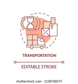 Transportation Red Concept Icon. Additional Expenses. Product Delivery. Type Of Muda Abstract Idea Thin Line Illustration. Isolated Outline Drawing. Editable Stroke. Arial, Myriad Pro-Bold Fonts Used