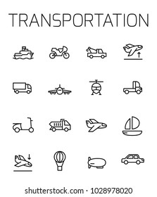 Transportation related vector icon set. Well-crafted sign in thin line style with editable stroke. Vector symbols isolated on a white background. Simple pictograms.