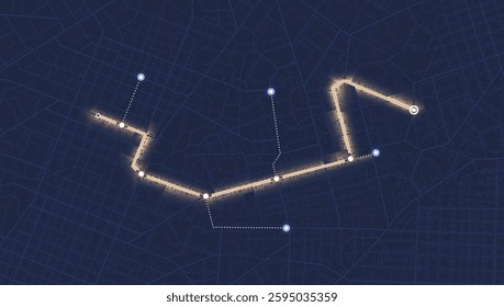 Transportation and roads on abstract map. GPS tracking system to navigate to different locations. Navigation route to marker as goal of trip. City route navigation. Vector illustration