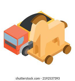 Transportation Safety Icon Isometric Vector. Dump Truck And Wooden Trojan Horse. Coal Transportation, Trojan Horse Computer Virus, Security