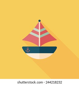 Transportation sailboat flat icon with long shadow,eps10