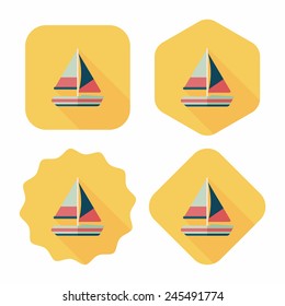 Transportation sailboat flat icon with long shadow,eps10