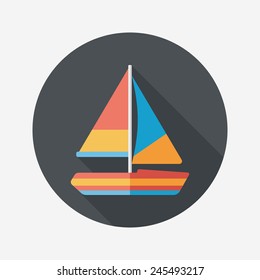 Transportation sailboat flat icon with long shadow,eps10