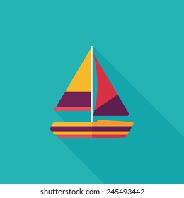 Transportation sailboat flat icon with long shadow,eps10