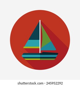 Transportation sailboat flat icon with long shadow,eps10