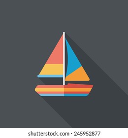 Transportation sailboat flat icon with long shadow,eps10