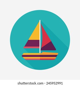 Transportation sailboat flat icon with long shadow,eps10