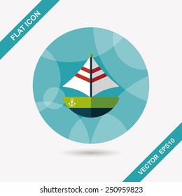Transportation sailboat flat icon with long shadow,eps10