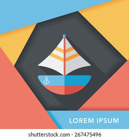 Transportation sailboat flat icon with long shadow,eps10