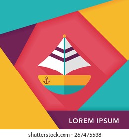 Transportation sailboat flat icon with long shadow,eps10