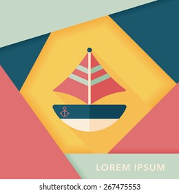 Transportation sailboat flat icon with long shadow,eps10