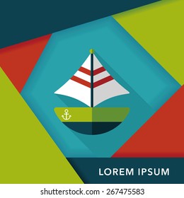 Transportation sailboat flat icon with long shadow,eps10