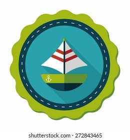 Transportation sailboat flat icon with long shadow,eps10