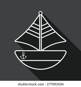 Transportation sailboat flat icon with long shadow, line icon