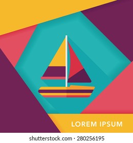 Transportation sailboat flat icon with long shadow,eps10