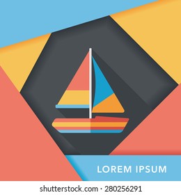 Transportation sailboat flat icon with long shadow,eps10