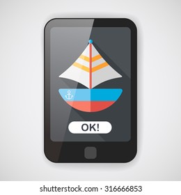 Transportation sailboat flat icon with long shadow,eps10