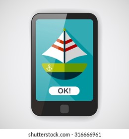 Transportation sailboat flat icon with long shadow,eps10