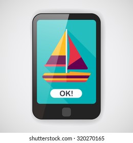 Transportation sailboat flat icon with long shadow,eps10