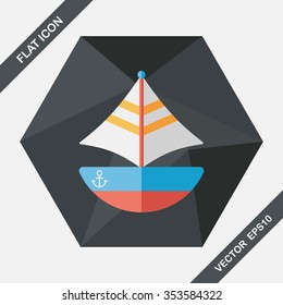 Transportation sailboat flat icon with long shadow,eps10