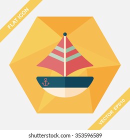 Transportation sailboat flat icon with long shadow,eps10