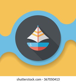 Transportation sailboat flat icon with long shadow,eps10
