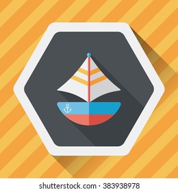 Transportation sailboat flat icon with long shadow,eps10