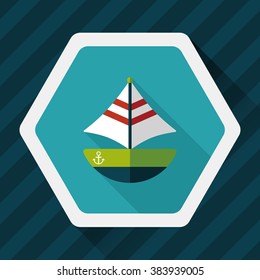 Transportation sailboat flat icon with long shadow,eps10