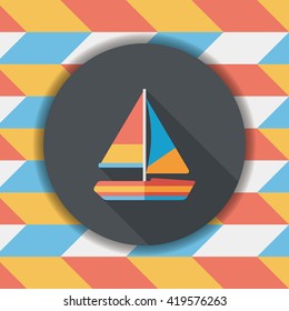 Transportation sailboat flat icon with long shadow,eps10