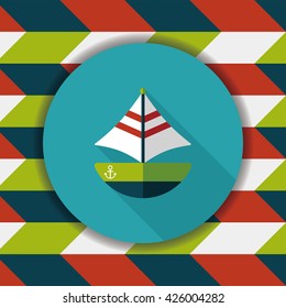 Transportation sailboat flat icon with long shadow,eps10
