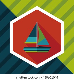 Transportation sailboat flat icon with long shadow,eps10