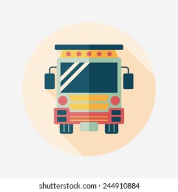 Transportation school bus flat icon with long shadow,eps10