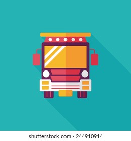 Transportation school bus flat icon with long shadow,eps10