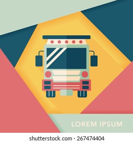 Transportation school bus flat icon with long shadow,eps10