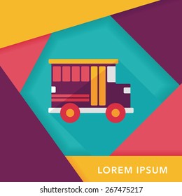 Transportation school bus flat icon with long shadow,eps10