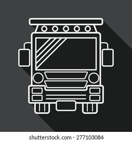 Transportation school bus flat icon with long shadow, line icon