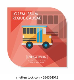 Transportation school bus flat icon with long shadow,eps10