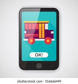 Transportation school bus flat icon with long shadow,eps10