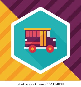 Transportation school bus flat icon with long shadow,eps10