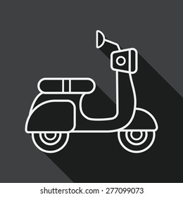 Transportation scooter flat icon with long shadow, line icon