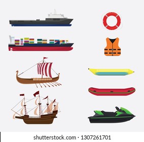 transportation in sea or water collection with various range collection - vector illustration