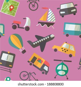 transportation seamless pattern for wrapping paper, children textile etc, flat design vector