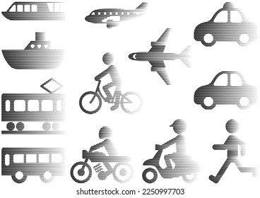 Transportation with a sense of speed Transportation means icon set