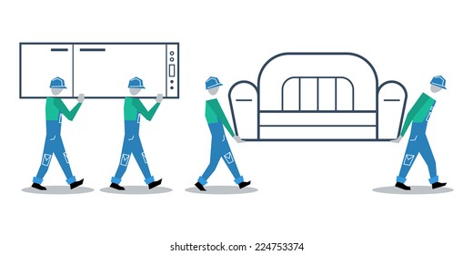 Transportation services, shop delivery workers, vector illustration