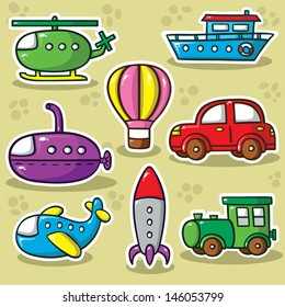 transportation set.  Collection of cute vector transportation toys