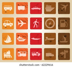 Transportation set of different vector web icons. Retro style.