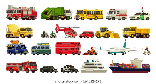 Transportation set modern flat vector illustration