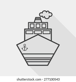 Transportation ship flat icon with long shadow, line icon
