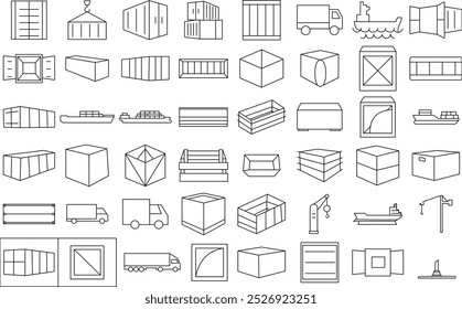 Transportation shipping cargo and delivery container icon set. Thin line art editable stroke.