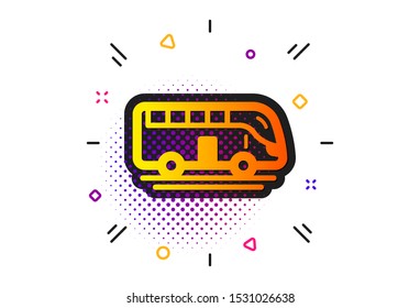 Transportation sign. Halftone circles pattern. Bus tour transport icon. Tourism or public vehicle symbol. Classic flat bus tour icon. Vector